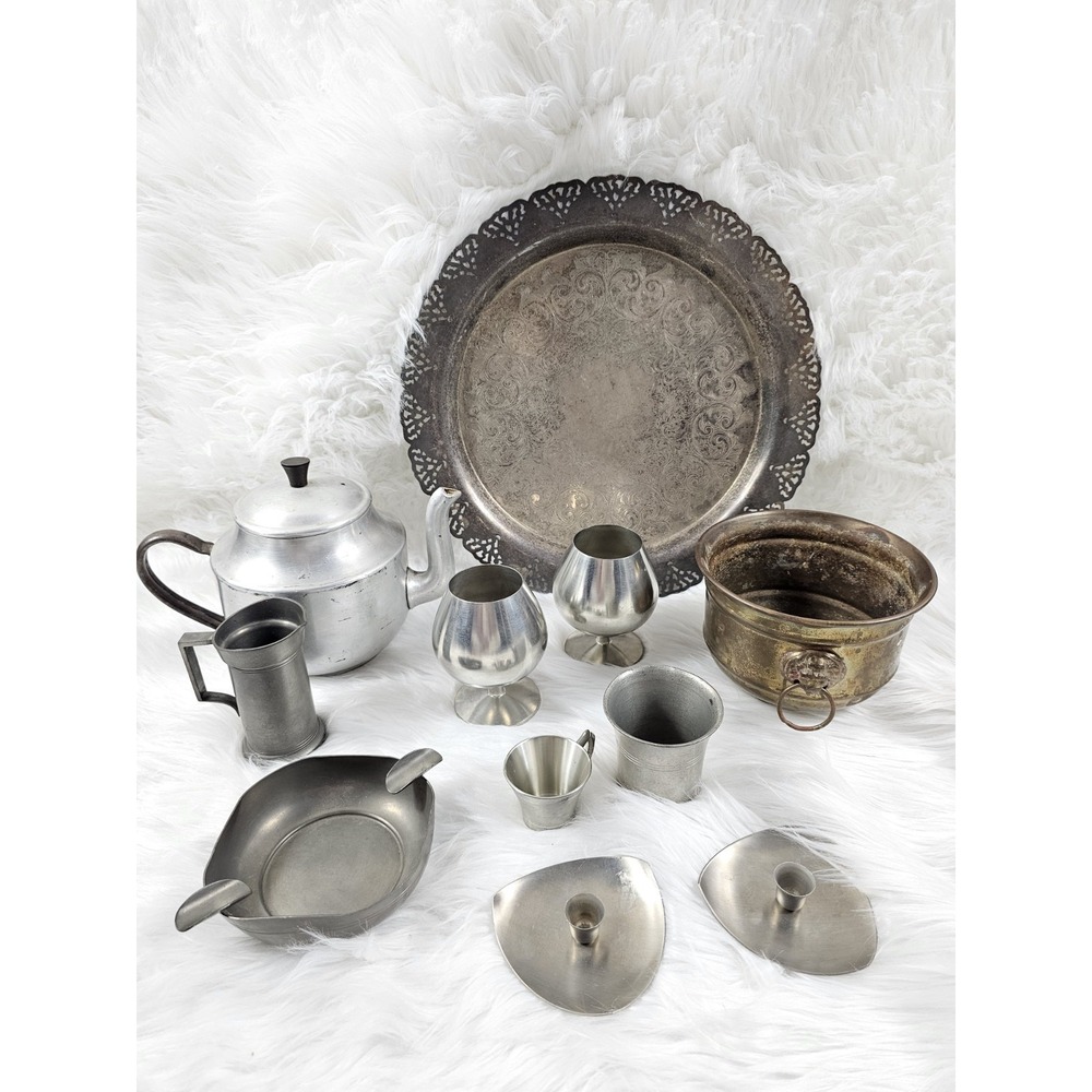 Bundle of 11 Vintage Antique Unique Assortment of Silver Plated/Tin/Metals